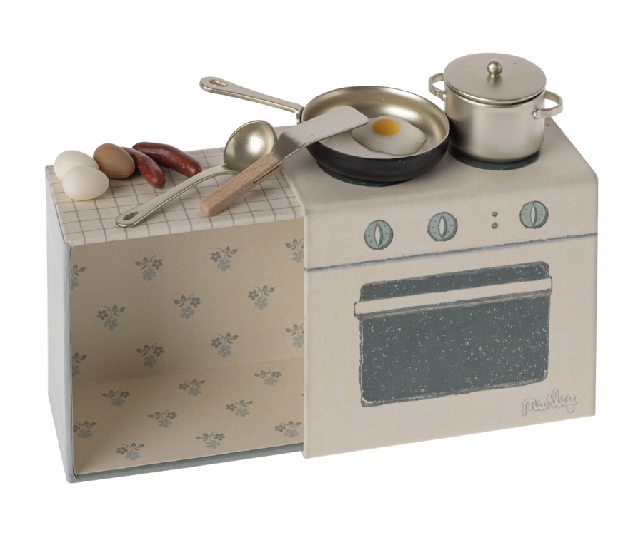 Maileg, Koch-Set, Mini Backofen/Herd plus Topf-Zubehör 2024