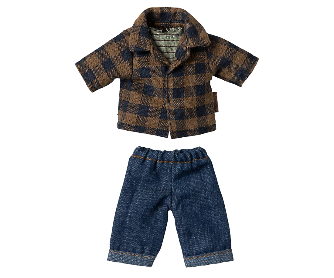 Braunes kariertes Hemd und Hose, Papa Maus, Maileg