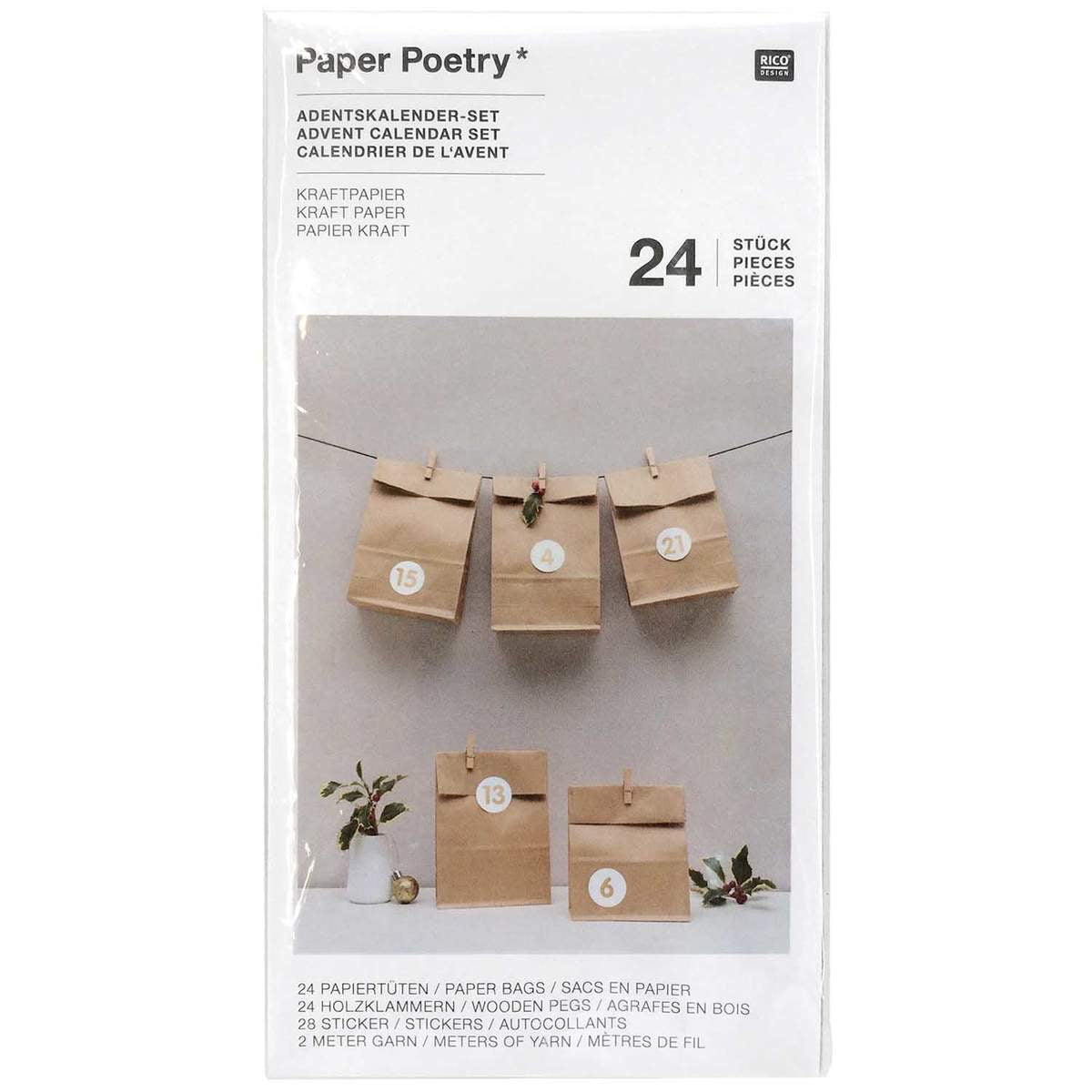 Paper Poetry, Adventskalenderset braun 24 Tüten inkl. Zubehör