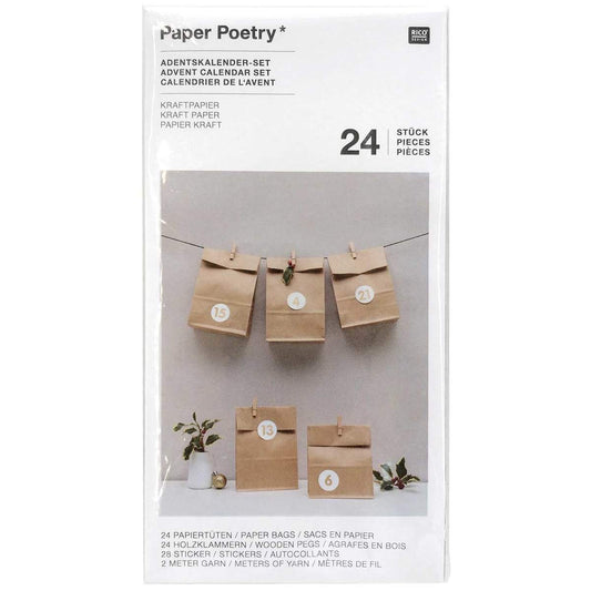 Paper Poetry, Adventskalenderset braun 24 Tüten inkl. Zubehör