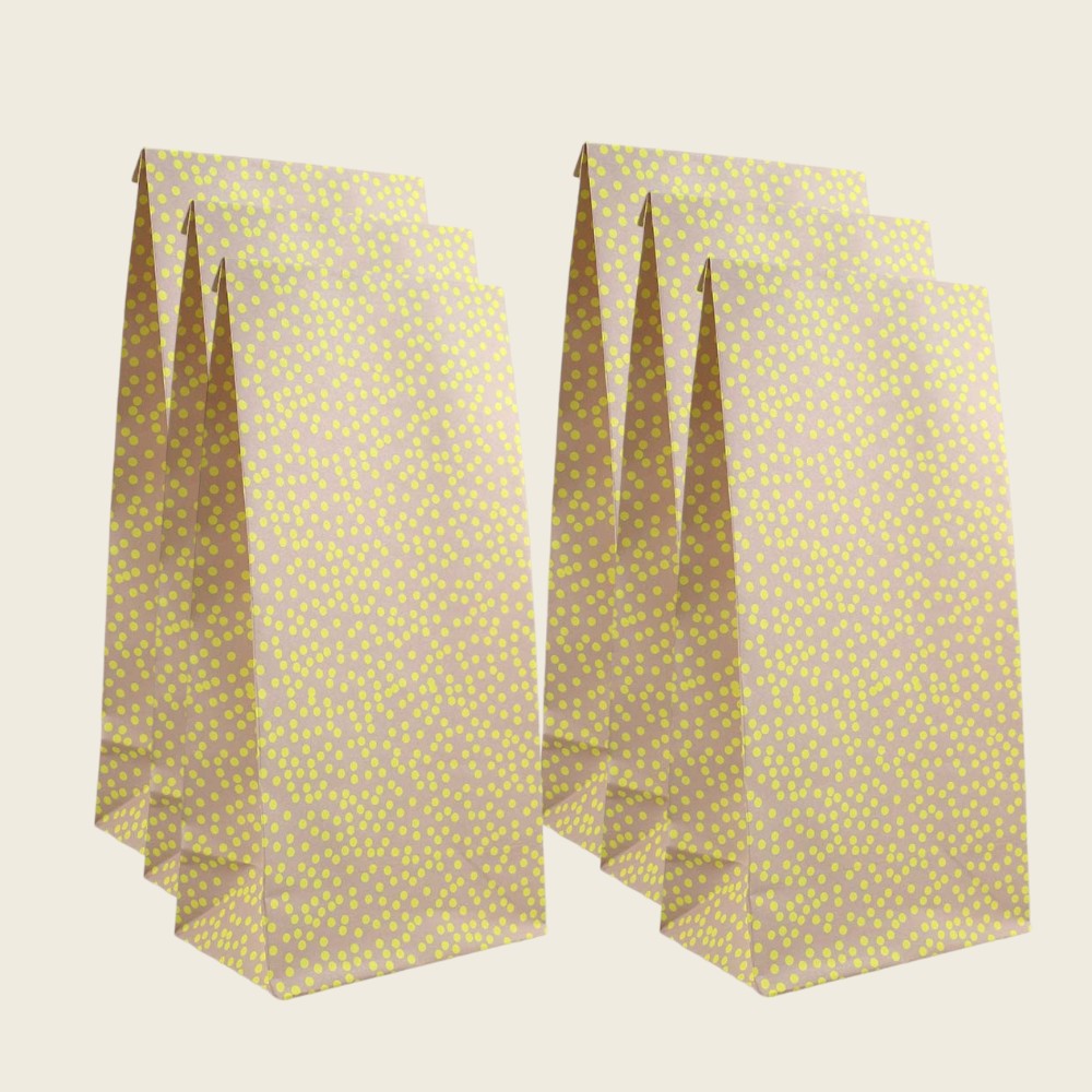 Papiergeschenktüte hellrosa mit gelben Punkten (Set mit 6 Tüten), Ava & Yves