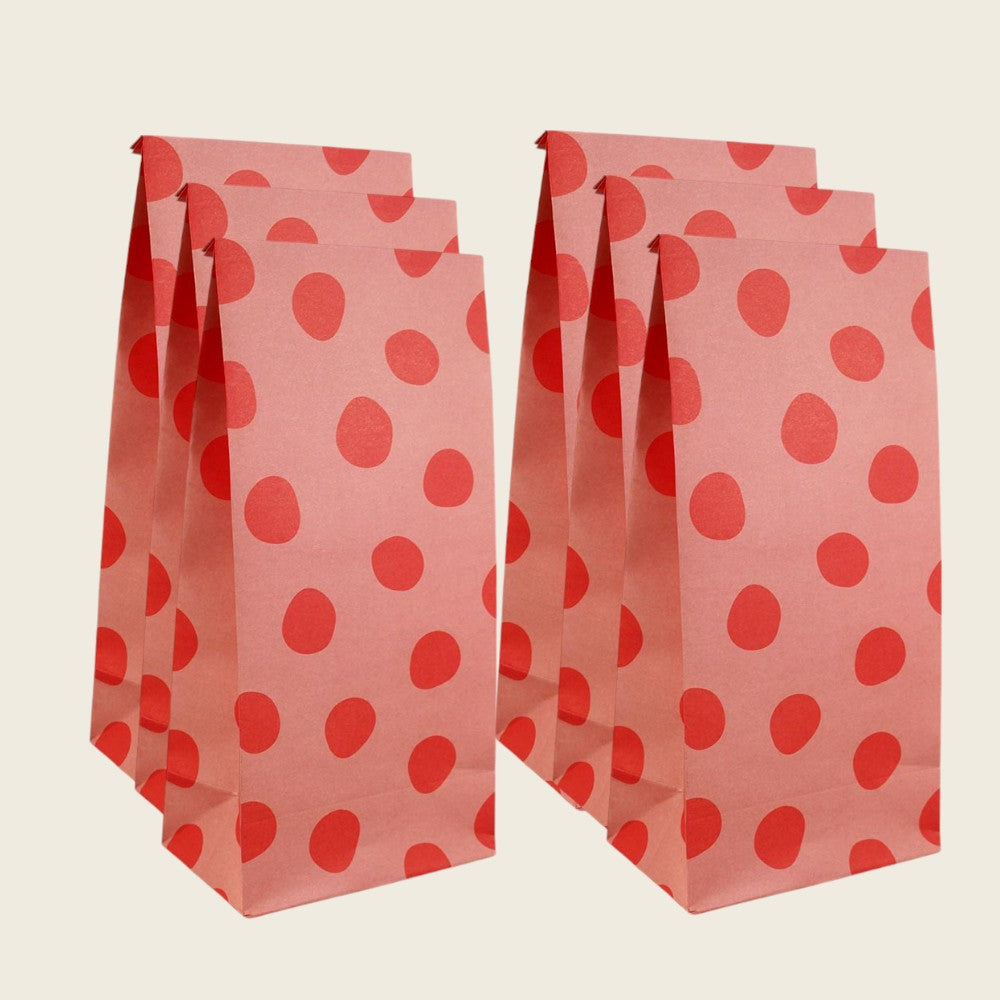 Papiergeschenktüte rosa mit roten Punkten (Set mit 6 Tüten), Ava & Yves