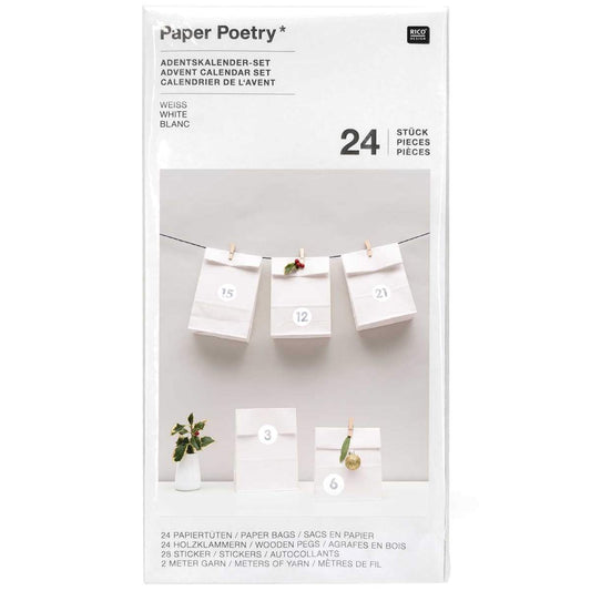 Paper Poetry, Adventskalenderset weiß 24 Tüten inkl. Zubehör