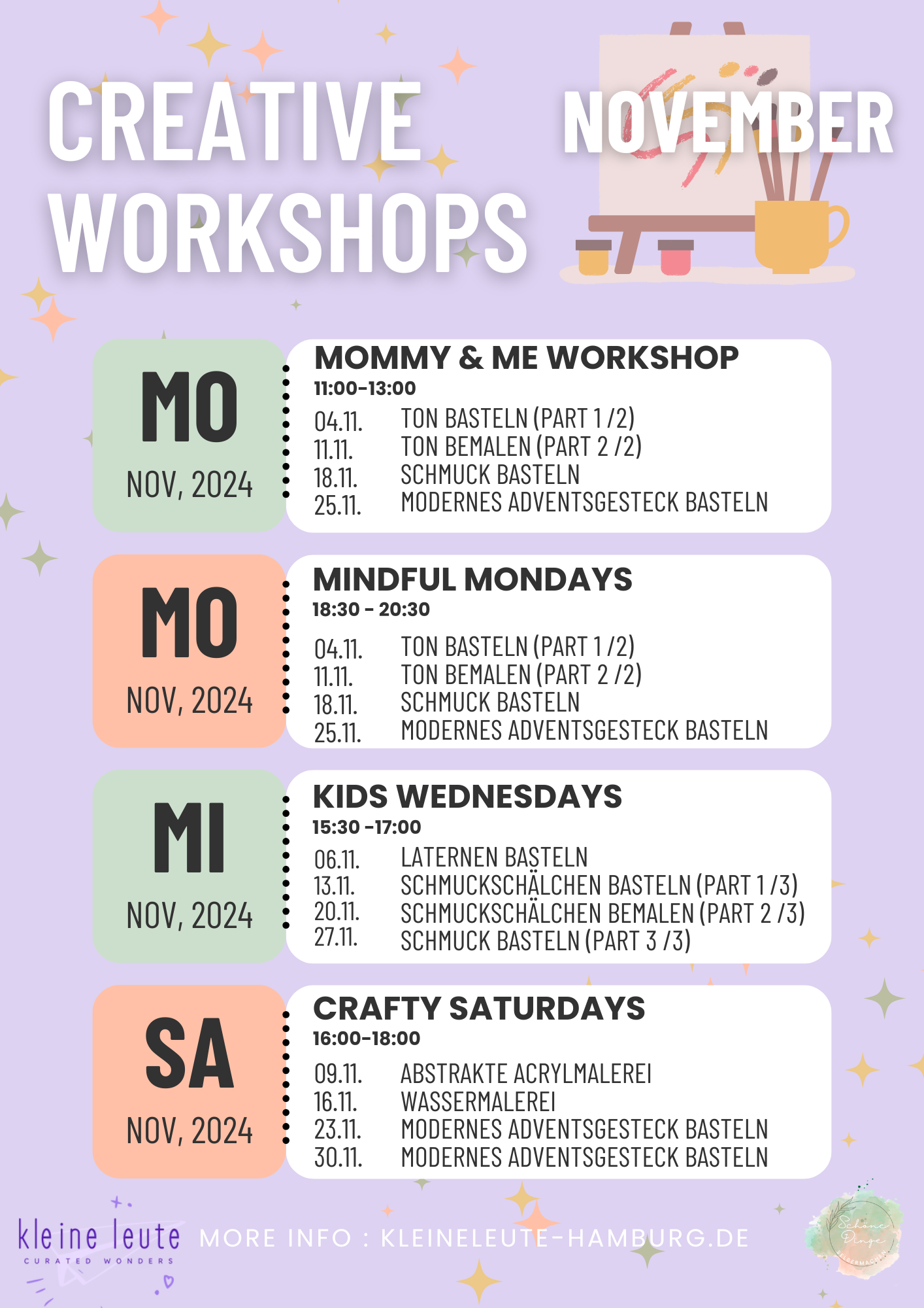 Crafty Saturdays, Kunstkurs, Kleine Leute NOV & DEZ